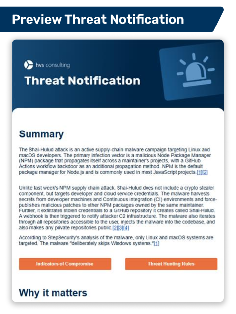 Preview HvS Threat Notification Summary